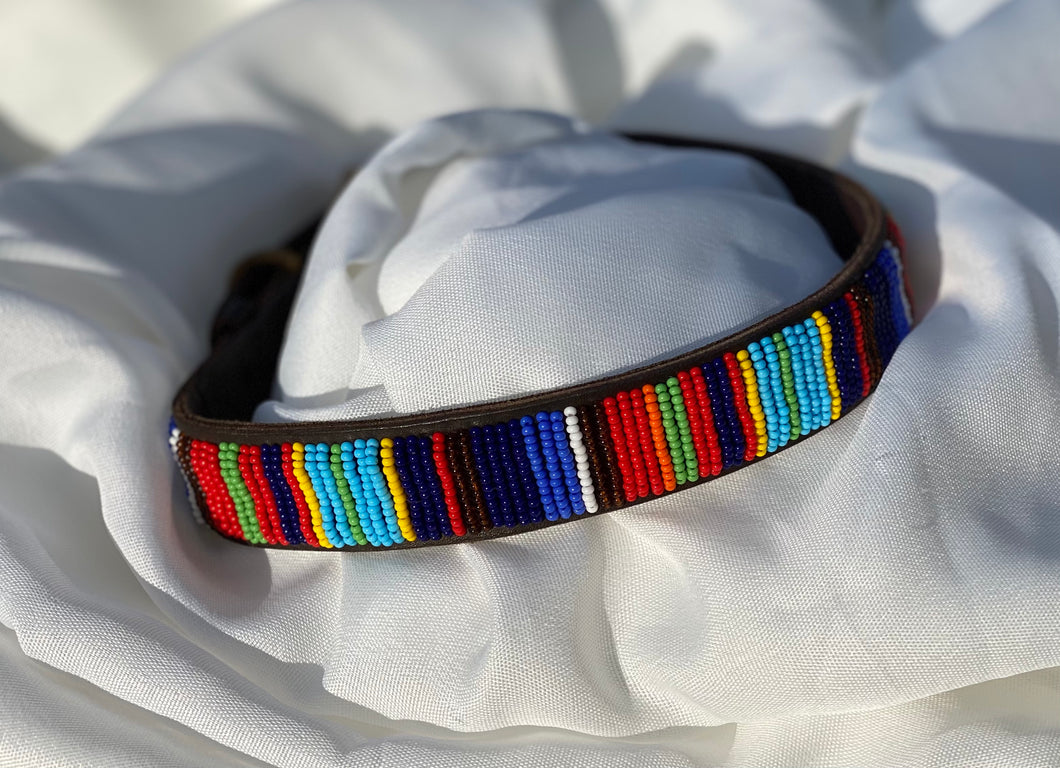 Unique Indigenous Leather Beaded Dog Collar